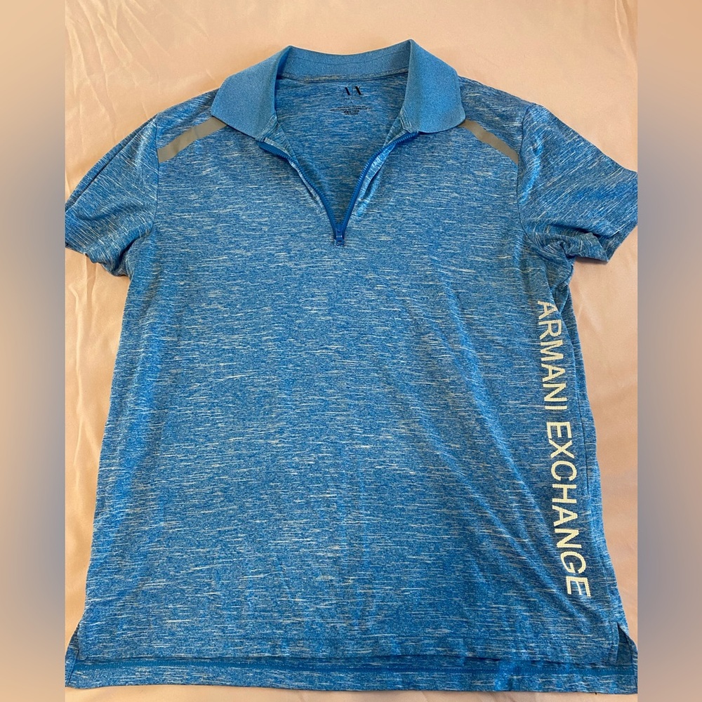 Mens armani exchange blue  zip collar size Large t shirt